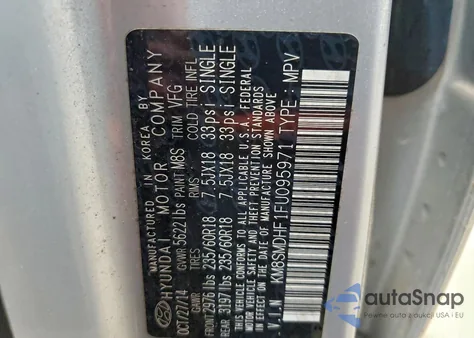 2015 Hyundai Santa Fe Gls z USA, uszkodzony, nr VIN KM8SMDHF1FU095971